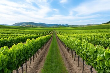 Naklejka premium Vineyard rows in wine country scenic landscape natural beauty tranquil environment expansive viewpoint