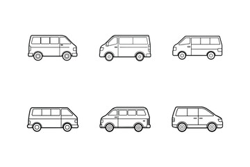 set of transport icons,  minivan icon line art vector illustration, car outline