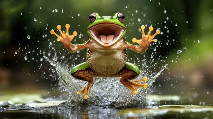 Happy Frog Jumping in Water