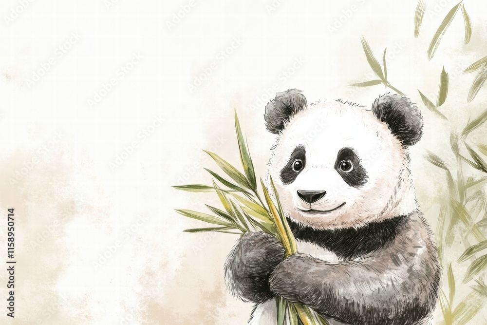 Fototapete panda enjoying bamboo in a peaceful setting with plenty of space for custom text and creativity. gen