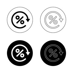 Round percent refresh icon on black circle. Reset percentage sign symbol
