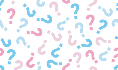 Seamless pattern. Gender party blue and pink background for a gender reveal theme, perfect for baby shower invitations, announcements, or creative party designs. Question mark background