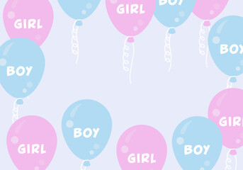Gender party. Gender reveal or birthday party background with pink and blue balloons. Background for a children's gender party. Pink and blue balloons with text boy, girl