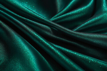 Fototapeta premium green silk background with stains and wrinkles. Textured fabric design for elegant and realistic visuals