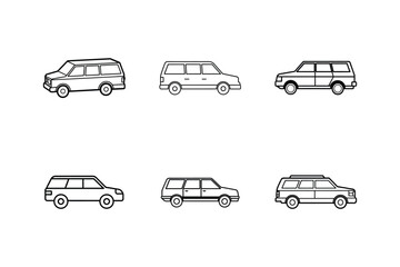 station wagon icon line art vector, set of cars, 