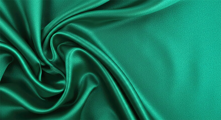 Fototapeta premium Black blue green abstract background. Dark green silk satin texture background. Beautiful wavy soft folds on the surface of the fabric. Teal elegant background with copy space for design. Web banner.