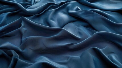 This image showcases a close-up of blue silk fabric, revealing its soft texture and flowing appearance. The gentle folds create a visually appealing design.
