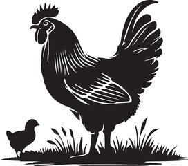rooster and chicken silhouette 
