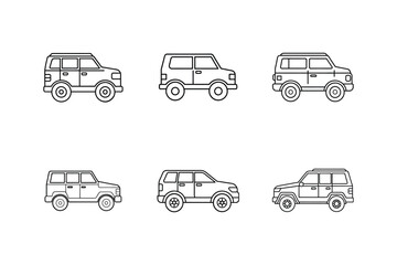 set of transport icons, suv icon line art, car icon