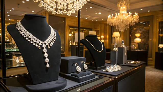 A luxurious jewelry display at the Graff Boutique