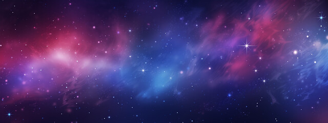 Fototapeta premium Abstract background with stars and nebulae, in shades of blue, purple, and red, with defocused lights, a cosmic illustration