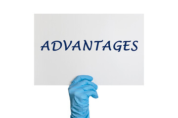 Advantages Medicare Blank Background in Doctor Hand in Medical Glove Isolated on White Background. Banafits Advantage in Medicine Pharmacy.
