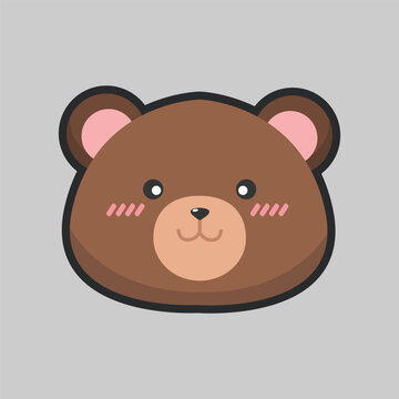 bear head with outline flat vector design.