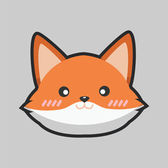 fox head with outline flat vector design.