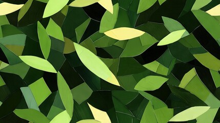   A painting of a cluster of leaves against a dark backdrop, featuring a sunlit center with a bright yellow mark