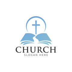 Christian Cross Church logo design vector illustration. cross logo with leaves around it