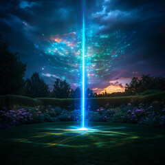 Global Network Connection Visualized in a Vibrant Garden Setting