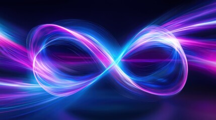 An abstract illustration featuring vibrant swirling colors in pink, blue, and purple, creating an infinity symbol effect on a dark background.