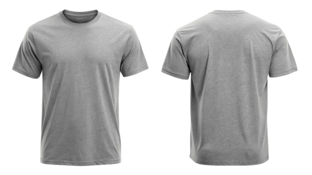 gray blank t shirt template from two sides isolated on white background