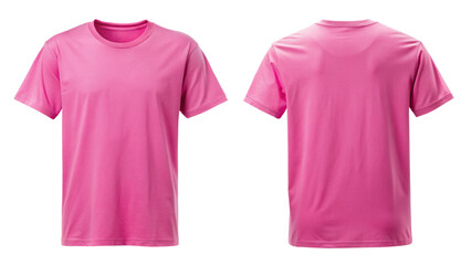 Pink  blank t shirt template from two sides isolated on white background