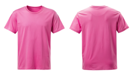 Pink  blank t shirt template from two sides isolated on white background