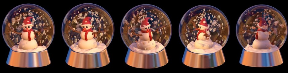3D rendering snow globe from different angles, table decoration, background.