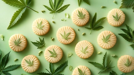 Fototapeta premium Baking cannabis cookies kitchen food photography home top view