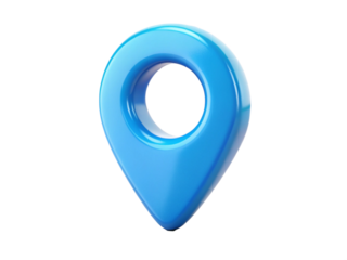 Blue location pin 3d render icon in cartoon plastic style minimal isolated on white background