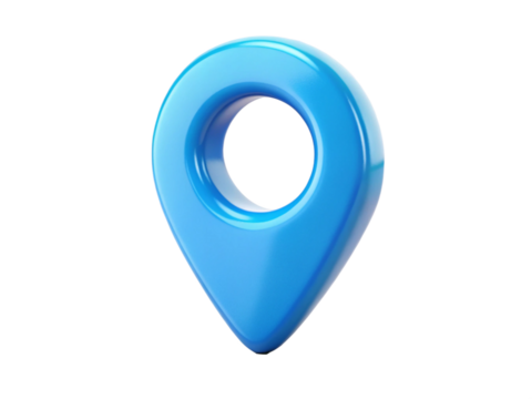 Blue location pin 3d render icon in cartoon plastic style minimal isolated on white background