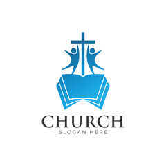 Fototapeta premium Christian Cross Church logo design vector illustration. cross logo with leaves around it