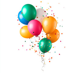 Colorful balloons with confetti on a white isolated background, perfect for celebration and festive occasions.