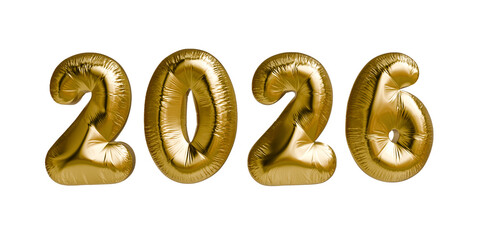 Golden Metallic Balloon 2026 in 3d for New Year's Eve