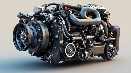 Automotive workshop close-up high-performance engine model