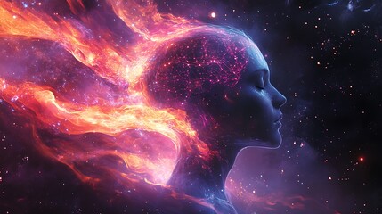 Celestial transformation digital realm abstract art cosmic environment