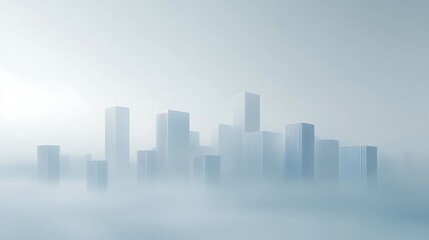 Obraz premium Misty skyline view of skyscrapers in foggy urban environment