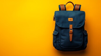 Naklejka premium Stylish backpack display studio product photography yellow background