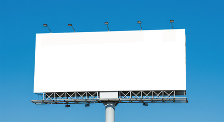 Obraz premium Mockup Large white blank billboard or white promotion poster displayed on the outdoor against the blue sky background. Promotion information for marketing announcements and details