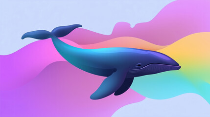 Obraz premium Illustrative drawing of a multicolored whale on an abstract background.