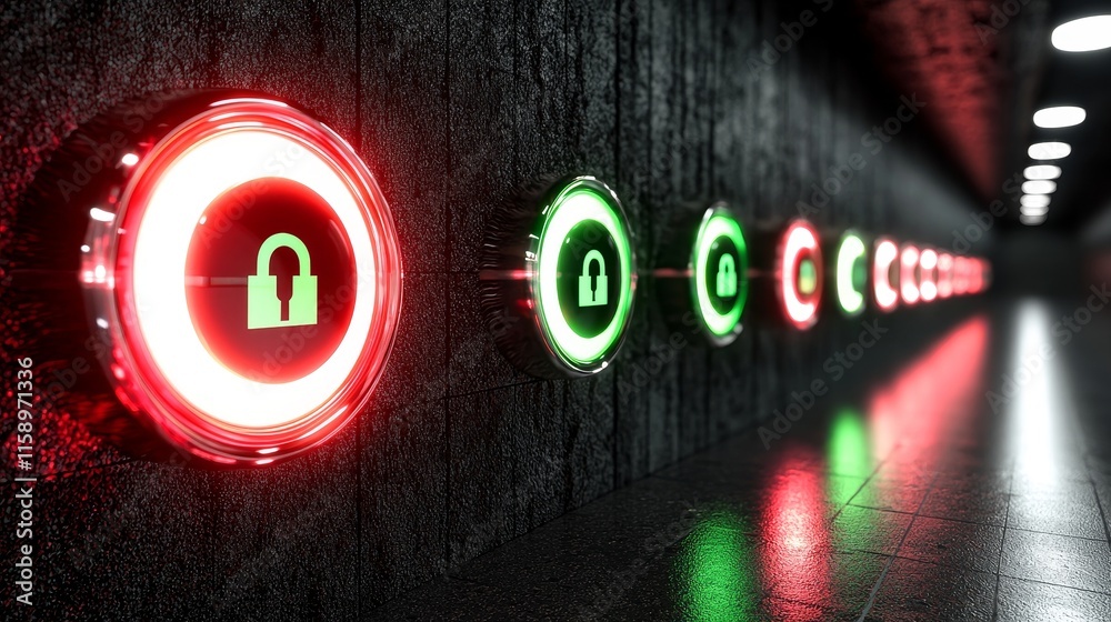 Poster concept of network protection, computer security, and digital data protection visualized with 3d ren