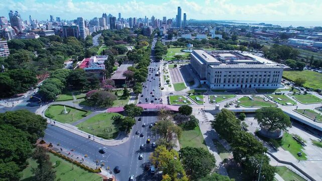 Buenos Aires Skyline In Buenos Aires Argentina. Freeway Road Landscape. Beautiful Cityscape. Peaceful Green Park. Buenos Aires Skyline In Buenos Aires Argentina. Traffic Downtown.