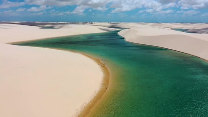 Lencois Maranhenses Skyline At Atins In Maranhao Brazil. Freshwater Lakes Landscape. Sand Dunes Scenery. Lencois Maranhenses Skyline At Maranhao. Tourism Travel. Nature Seascape. Beach Background.