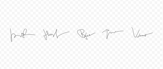 Naklejka premium Fake signatures. Fake autograph. Personal signature calligraphy. Contrived signature. Various autographs. Ink autograph 