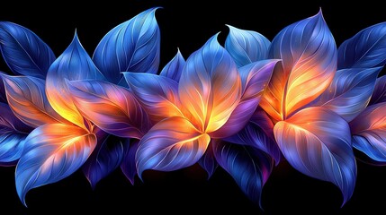 Obraz premium Blue and orange flower painting on black T-shirt background with text or image insertion