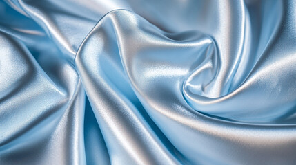 Obraz premium Soft blue satin fabric draped elegantly highlighting its smooth texture in natural light