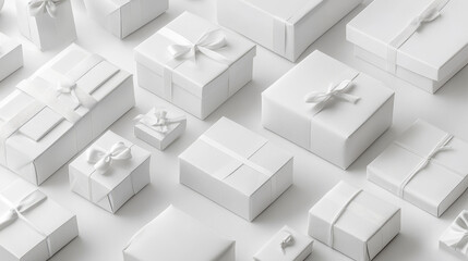 Fototapeta premium collection of various white box and packages on white background. each one is shot separately