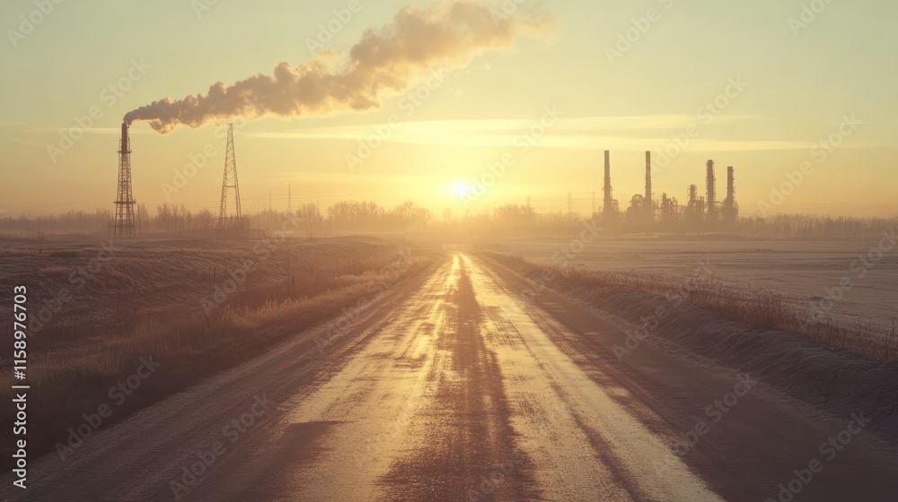 Wall mural Air Pollution in Rural Area with Smoky Factories