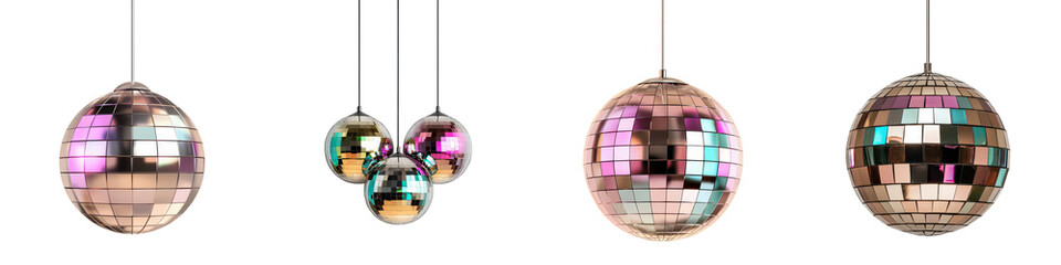 Obraz premium A collection of shimmering disco balls hanging in a vibrant festive a dazzling colorful glow and lighting up the night with an exhilarating joyful atmosphere