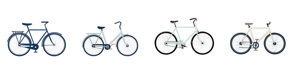 Obraz premium This image showcases a collection of diverse contemporary bicycle designs for various purposes from commuting and urban to sports and leisure activities