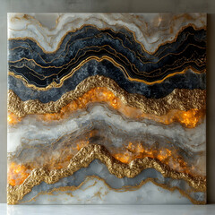 Golden Hues and Gray Abstract Resin Art Wall Decor