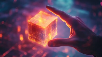 A close-up view of a hand holding a pen, seemingly pointing at lines of code displayed on a transparent digital screen.